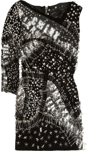 Balmain Embellished suede and leather dress