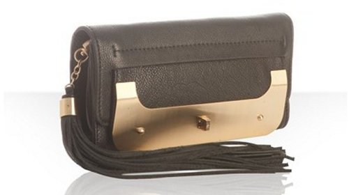 Diane Von Furstenberg black leather 'Harper Evening' convertible tassel clutch