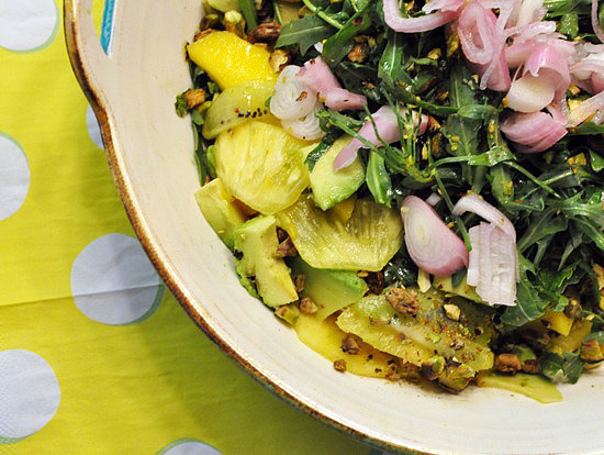 For a fresh starter, try this tropical fruit salad recipe with pickled shallots, salted pistachios, fresh mint, avocado, mango, and pineapple.
For a fresh starter, try this tropical fruit salad recipe with pickled shallots, salted pistachios, fresh mint, avocado, mango, and pineapple.