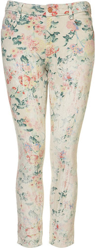 MOTO Coated Floral Crop Jeans