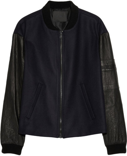 A.L.C. Leather-sleeved wool-blend felt bomber jacket