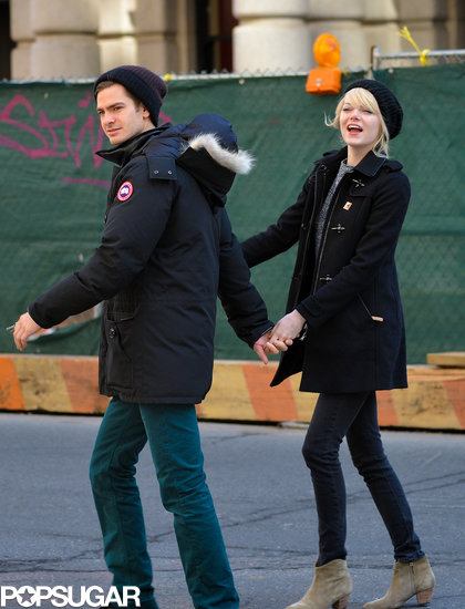 Emma Stone and Andrew Garfield Break for Breakfast in NYC Emma Stone and Andrew Garfield Break for Breakfast in NYC