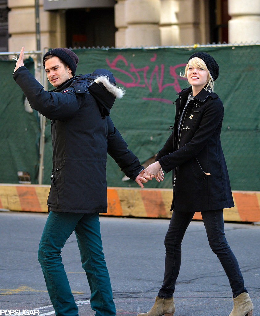 Andrew Garfield and Emma Stone walked in the West Village after having breakfast. Andrew Garfield and Emma Stone walked in the West Village after having breakfast.