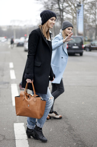 Doubled up on beanies and sophisticated outerwear.
Doubled up on beanies and sophisticated outerwear.