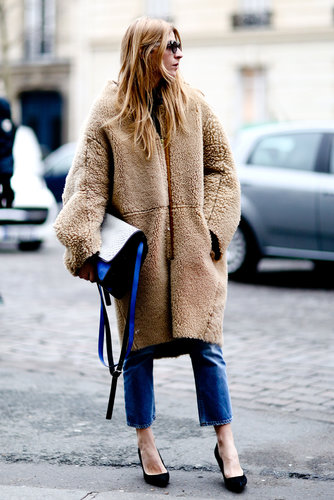 This fuzzy coat got a chic makeunder with a colorblocked bag, slim denim, and classic pumps.
This fuzzy coat got a chic makeunder with a colorblocked bag, slim denim, and classic pumps.