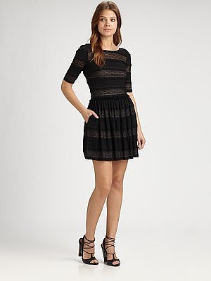 BCBGMAXAZRIA Loue Striped Lace Dress