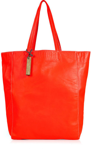 Monserat de Lucca Neon Coral Leather Tote