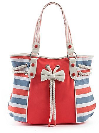 Blue and Red Stripe Bow Shopper