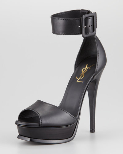 Saint Laurent Tribute Ankle Strap Platform Heel, Black
