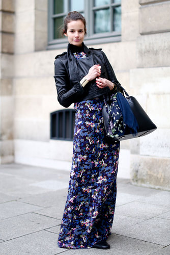 Bold florals got tempered with a slick moto jacket.
Bold florals got tempered with a slick moto jacket.