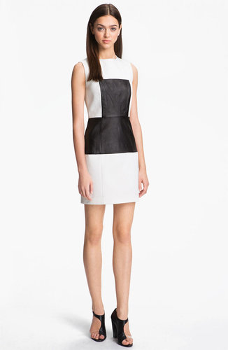 Tibi Paneled Leather & Cotton Dress