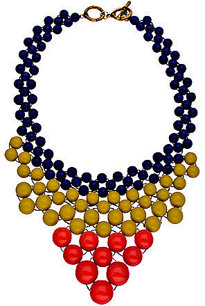 Blu Bijoux Navy Yellow and Coral Beaded Bib