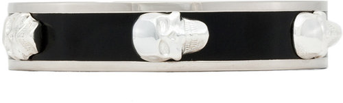 Alexander McQueen 3D Enamel Skull Bracelet in Gold & White
