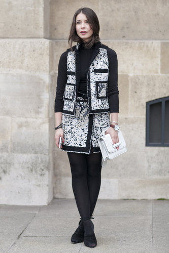 An update on the ladylike skirtsuit with a cropped jacket and miniskirt.
An update on the ladylike skirtsuit with a cropped jacket and miniskirt.