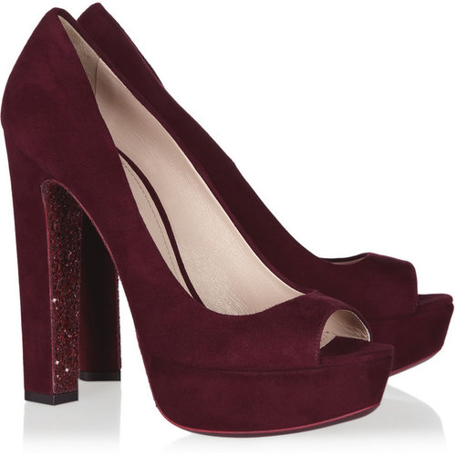 Miu Miu Glitter-soled suede peep-toe pumps