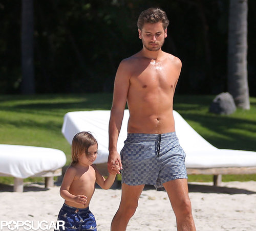 Scott Disick went shirtless on the beach with Mason.
Scott Disick went shirtless on the beach with Mason.