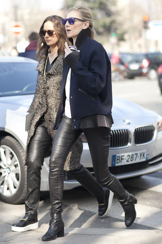 Leather pants and cool-girl shades kept this duo in sync.
Leather pants and cool-girl shades kept this duo in sync.