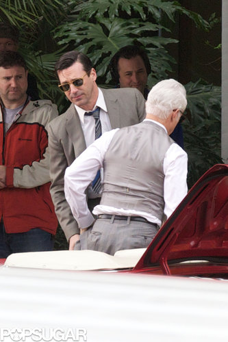 Jon Hamm Hitches a Ride With John Slattery on the Mad Men Set Jon Hamm Hitches a Ride With John Slattery on the Mad Men Set
