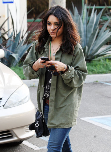 Vanessa Hudgens rocked a military-green shirt for St. Patrick's Day in March 2011 in LA.
Vanessa Hudgens rocked a military-green shirt for St. Patrick's Day in March 2011 in LA.