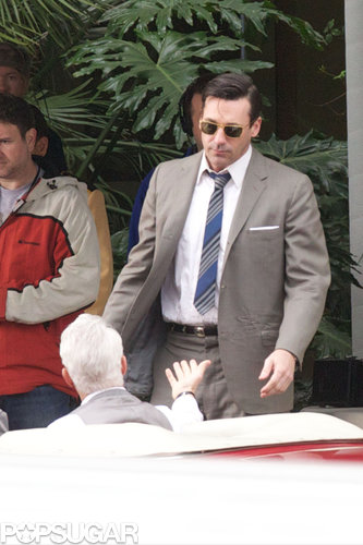 Jon Hamm Hitches a Ride With John Slattery on the Mad Men Set Jon Hamm Hitches a Ride With John Slattery on the Mad Men Set