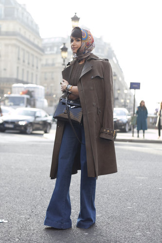Miroslava Duma channeled the '70s in high-waisted flares, chocolate brown, and a kerchief.
Miroslava Duma channeled the '70s in high-waisted flares, chocolate brown, and a kerchief.