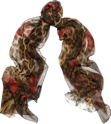 Yves Saint Laurent Leopard and poppy-print silk scarf