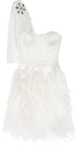 Matthew Williamson Feather-trimmed silk-tulle dress