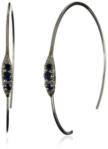 Shaesby "Flamenco" Sterling Silver Blue Sapphire Tiny Bling Hoop Earrings