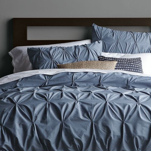 Organic Cotton Pintuck Duvet Cover + Shams - Steel Blue