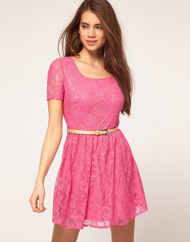 Rare Lace Cap Sleeve Skater Dress