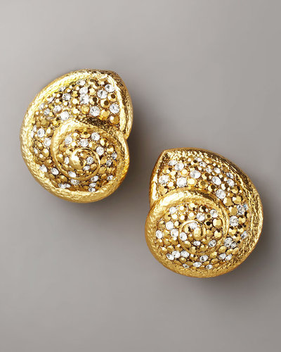 Jose & Maria Barrera Pave Seashell Clip Earrings