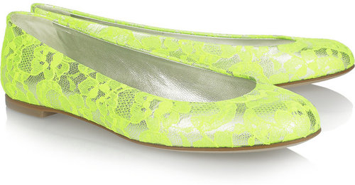 Giuseppe Zanotti Neon lace-covered metallic leather ballet flats