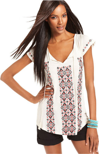INC International Concepts Top, Cap-Sleeve Embroidered Tunic