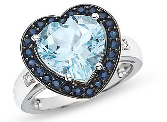 4 1/2 Carat Blue Topaz, Sapphire and Diamond 10K White Gold Ring