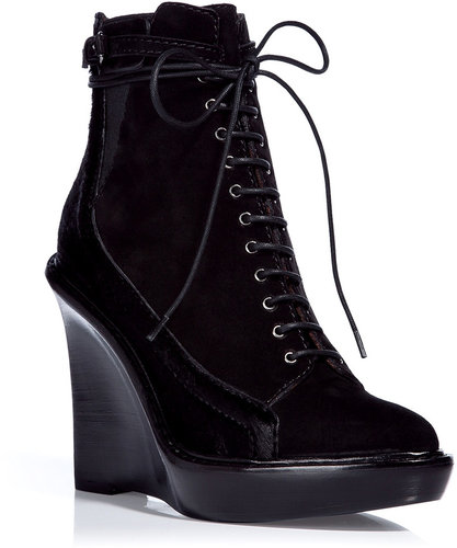 Givenchy Black Suede/Pony Hair Wedge Booties
