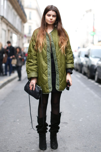 A quilted puffer gave this showgoer sporty appeal.
A quilted puffer gave this showgoer sporty appeal.