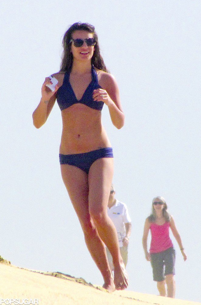 Lea Michele hit the sand wearing a blue bikini in Mexico during a February 2012 break from shooting Glee.
Lea Michele hit the sand wearing a blue bikini in Mexico during a February 2012 break from shooting Glee.