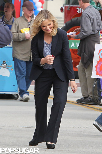 Amy Poehler laughed on set.
Amy Poehler laughed on set.