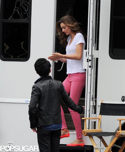 Miranda Kerr rubbed lotion on her arms while leaving her trailer.
Miranda Kerr rubbed lotion on her arms while leaving her trailer.