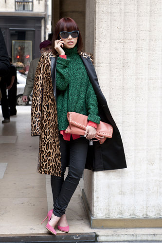 High-impact colors topped off with leopard print.
High-impact colors topped off with leopard print.