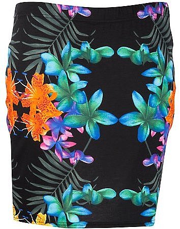 Inspire Black Tropical Print Mini Skirt