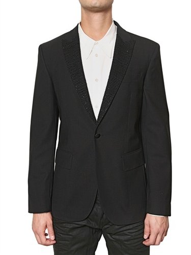 John Richmond - Strass Collar & Stretch Wool Cloth Jacke