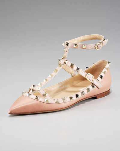 Valentino Rockstud Ankle-Wrap Flat