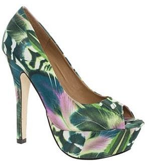 Green Floral Peep Toe Platform Court Shoes