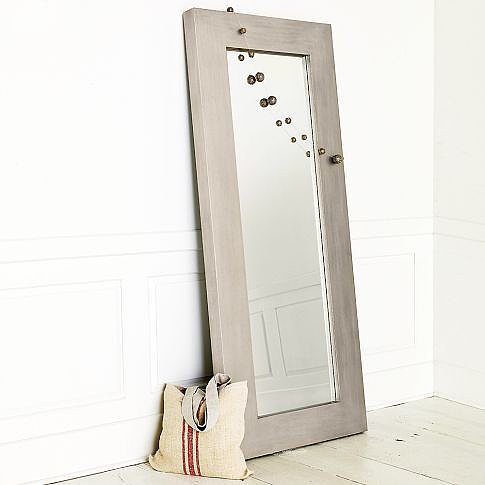 Chunky Wood Floor Mirror - Silver