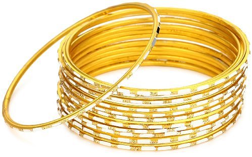 Chamak By Priya Kakkar Thin Gold Base Metal with Silver Etchings Bangle Bracelet Set