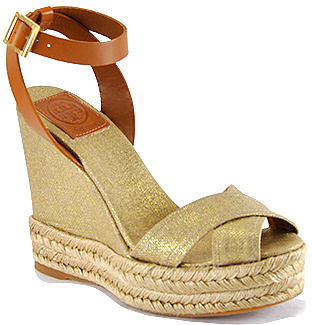 Tory Burch - Fabian - Gold Linen Criss-Cross Espadrille Wedge