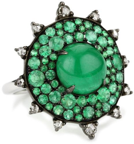 Nam Cho "Bull's Eye" Cocktail Ring with Neon Emeralds in 18k