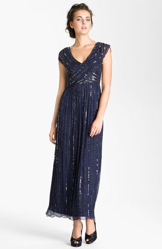 Patra V-Neck Embellished Silk Chiffon Gown