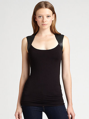 Bailey 44 Leather-Detail Scoopneck Top